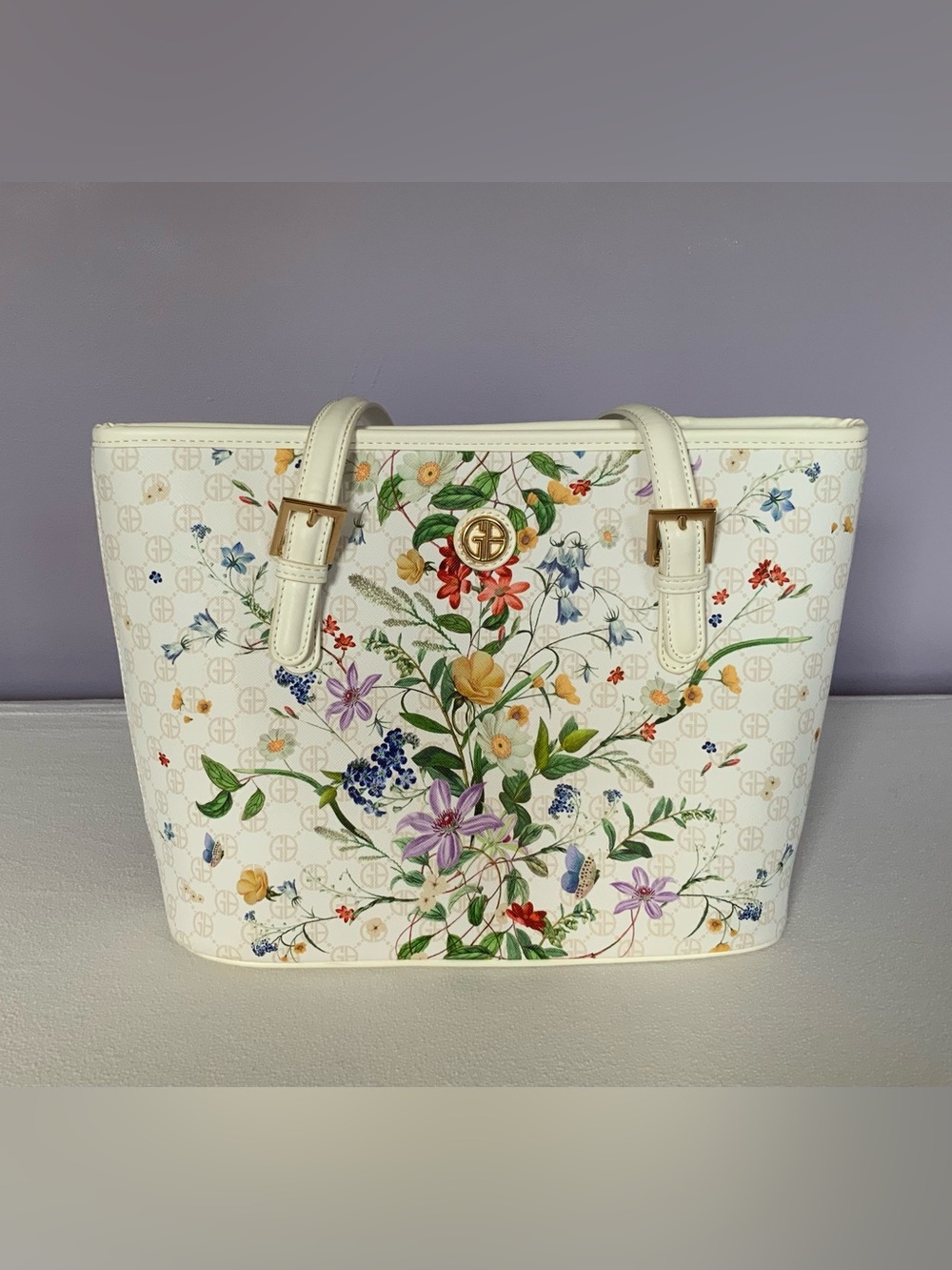 Giani Bernini Floral Signature Tote Shoulder Bag White Multicolor